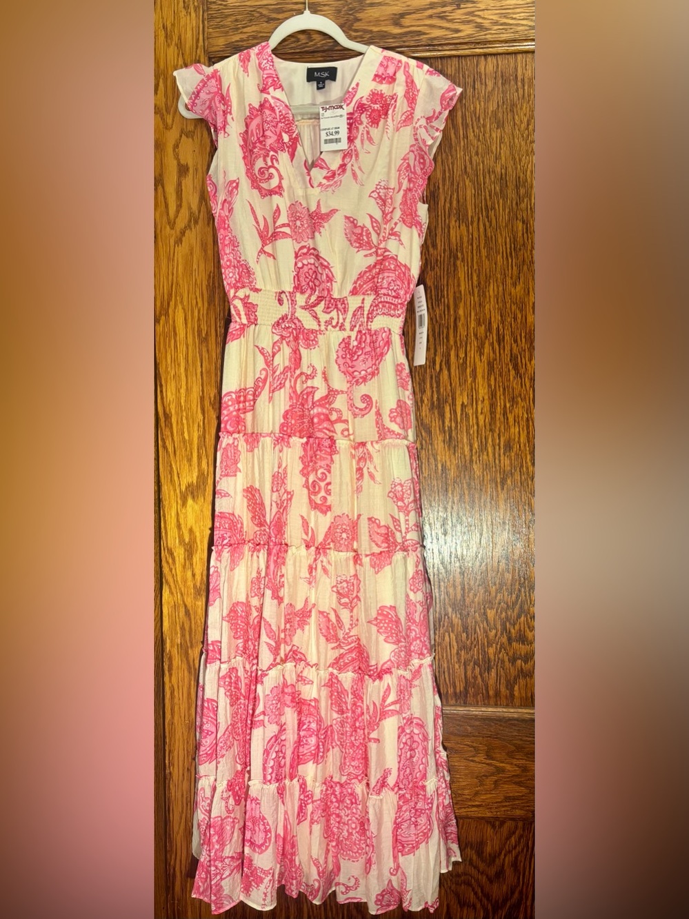 MSK Cream Maxi Dress with Pink Floral Print